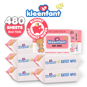Kleenfant Lite Cherry Blossom Baby Wipes, 80 Sheets, 6 Packs