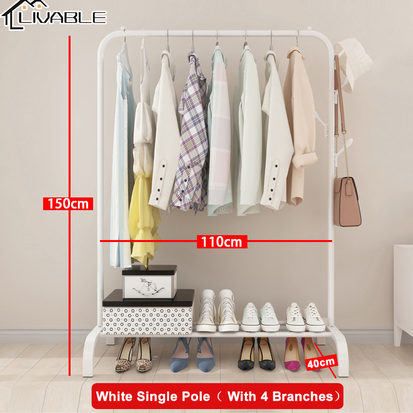 LIVABLE Clothing Garment Rack Floor Folding Coat Rack Hanger Indoor Single/Double Pole Bedroom Pole Hanging Clothes Rack - Image 4