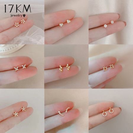 17KM Mini Zircon Gold Stud Earrings - Hypoallergenic Jewelry Accessories
