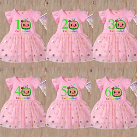 1-6 CoComelon Birthday Dress Birthday Party Dress Girls Flare Sleeve Dresses Birthday Ruffles Sleeve Clothes