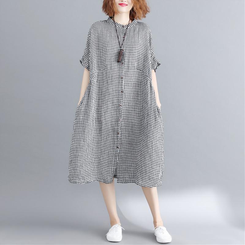 plaid button down dress