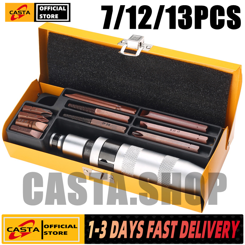 7/12/13PCS Impact Screwdriver 1/2" Manual Hand Impact Driver Set Extractor S2 Steel Much More Durable Disengage Rusted Fasteners or Frozen Bolts Manual Reversible Impact Driver Set