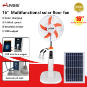 NSS 16" Solar Rechargeable Floor Fan with LED Lights