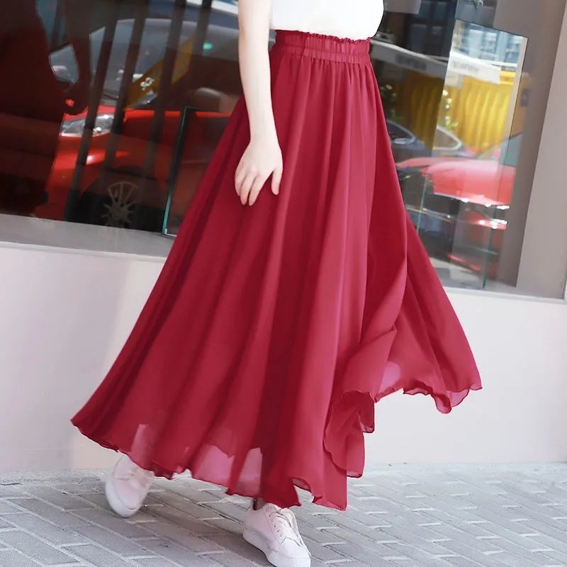 tm　yilon CHIFFON FAIRY SKIRT SANGTREE Women's Floral Print Chiffon Belted High Waist