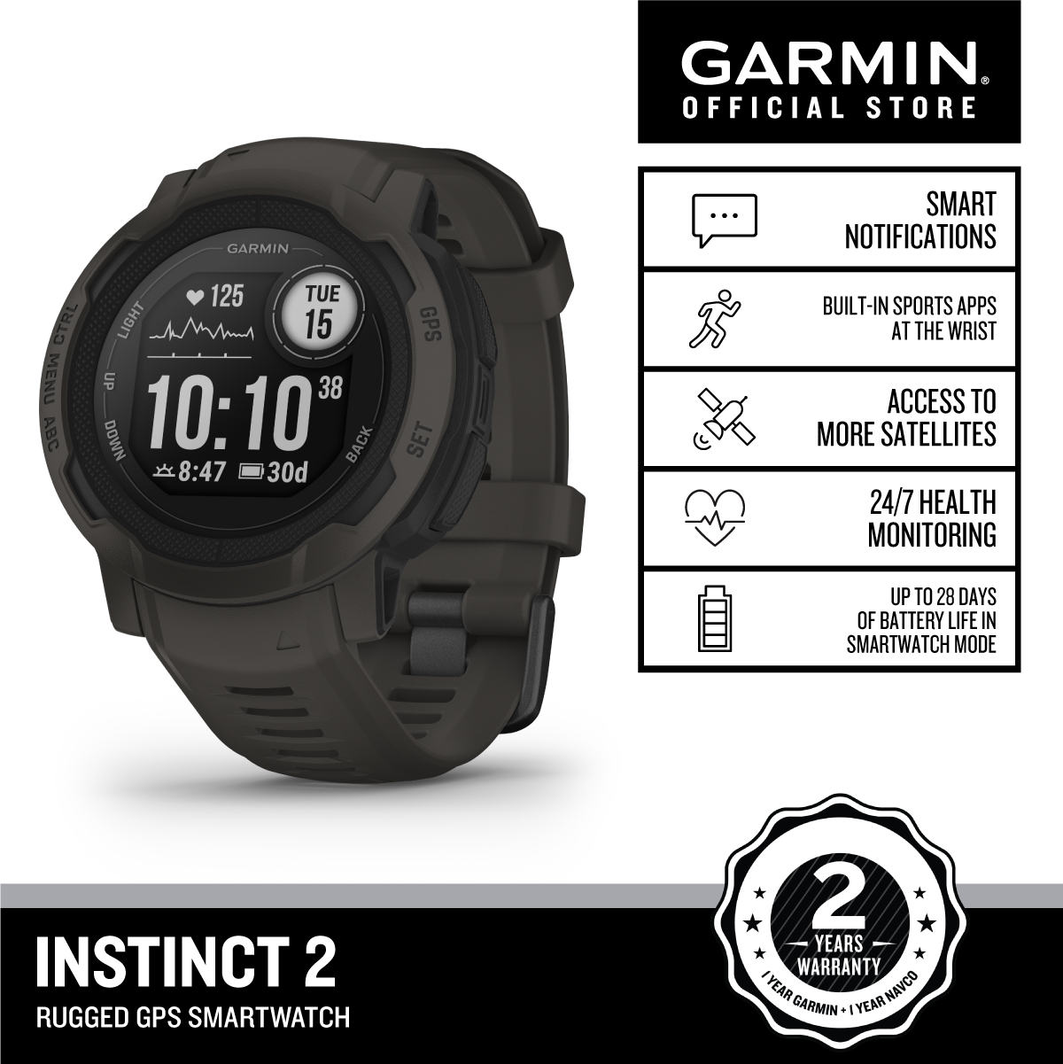 Garmin Instinct 2, Rugged Outdoor Fitness, GPS Smartwatch, for Outdoor Activities