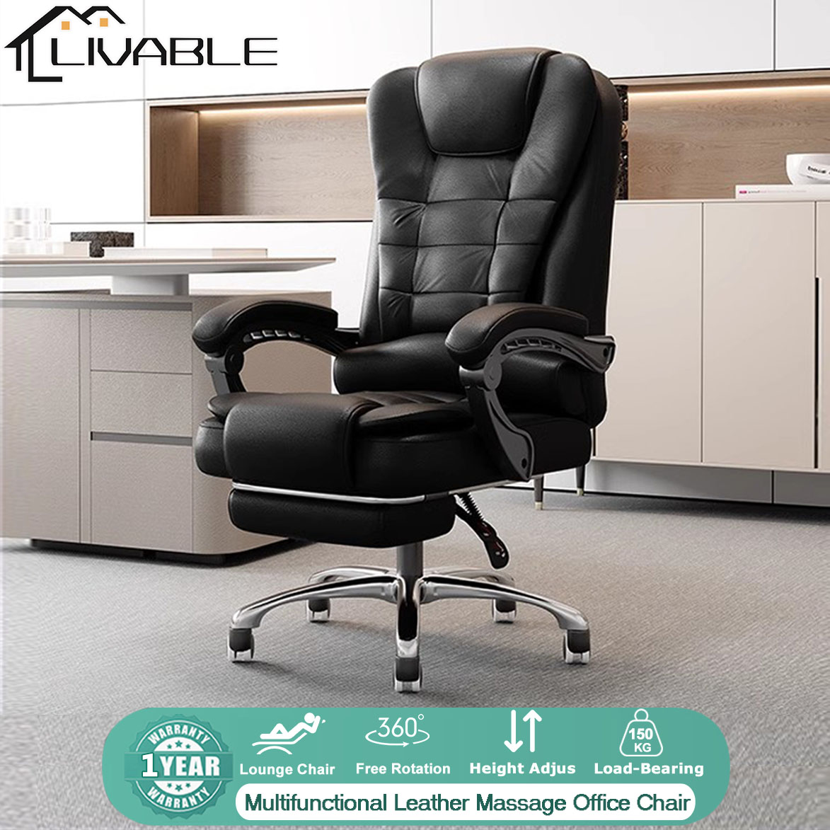 LIVABLE Computer Chair Boss Chair Ergonomic Office Chair Massage Chair Lift Swivel Chair Leather Gaming Chair With Massage and Footrest
