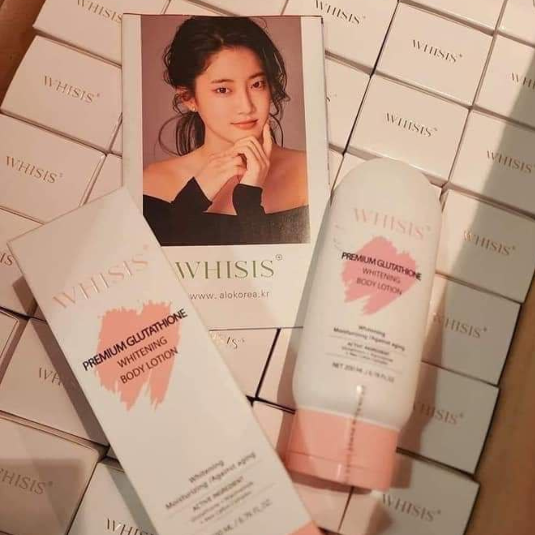 whisis premium glutathione whitening body lotion Korea Whisis Premium Glutathione Whitening Body Lotion for Skin Whitening  Moisturizing and Anti-aging with active ingredients such as Glutathione  Niacinamide and Neo Callus Complex Korean Night-time Whitening Lotion 200ml