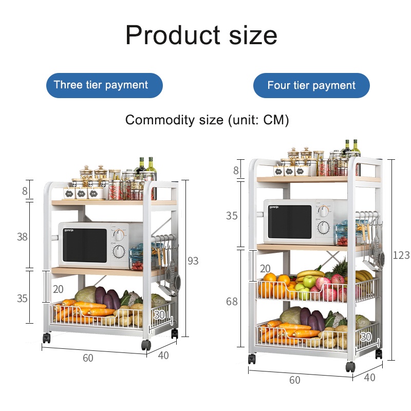 SHEEPER 3/4/5Layers Kitchen Cabinet Kitchen Rack Kitchen Organizer Shelf  with Wheels Steel Rack Shelves Racks