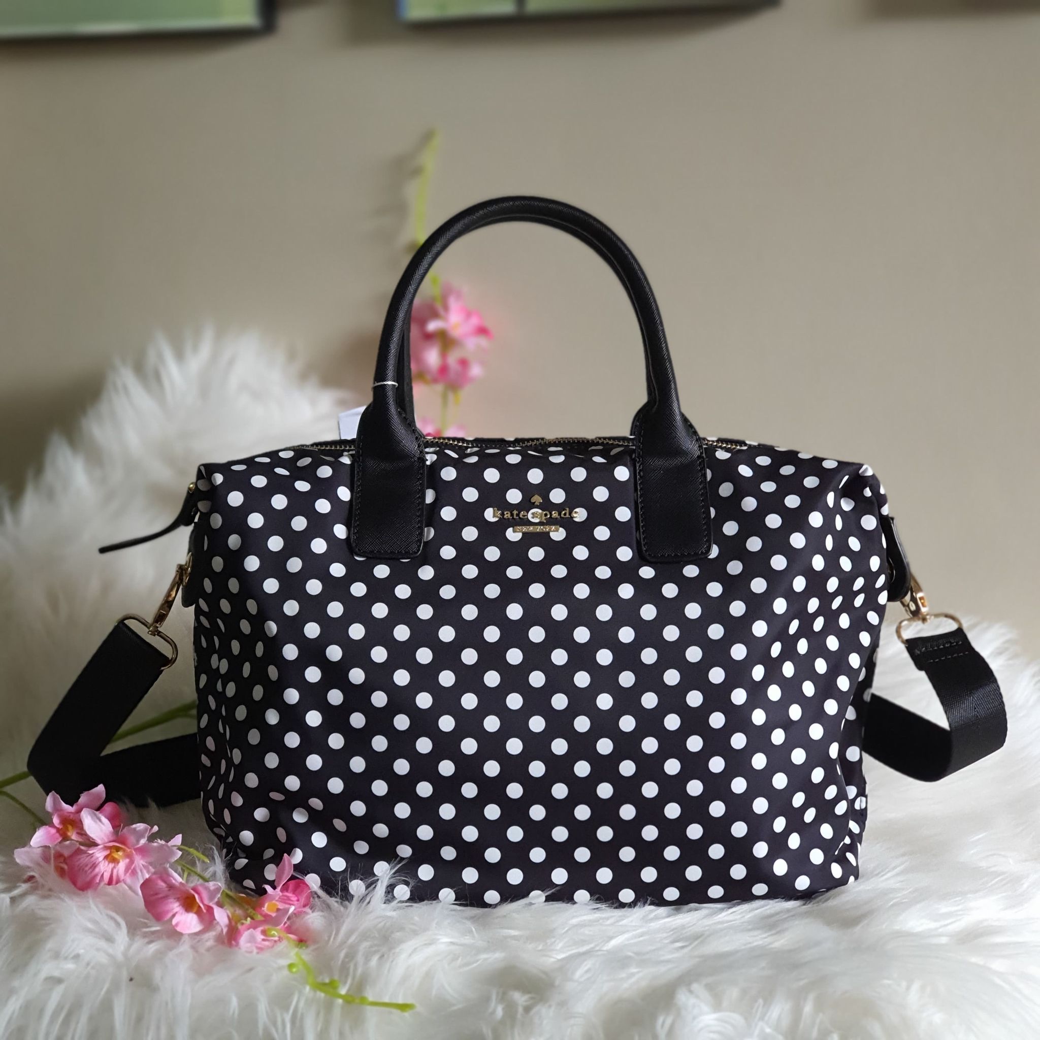 Kate Spade Top Handle Crossbody Classic Nylon Weekender Bag - Lyla Black  Large Polka Dots Print | Lazada PH