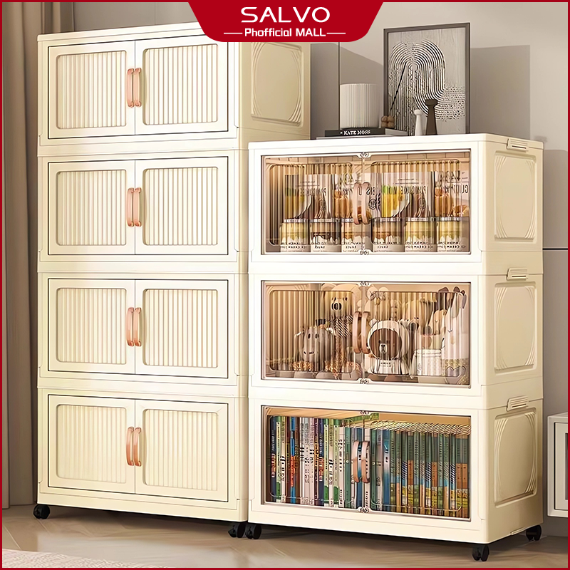 SALVO 35-80cm Foldable Storage Cabinet With Wheels Durabox Plastic Wardrobe Kitchen Cabinet Organizer Cabinet for clothes