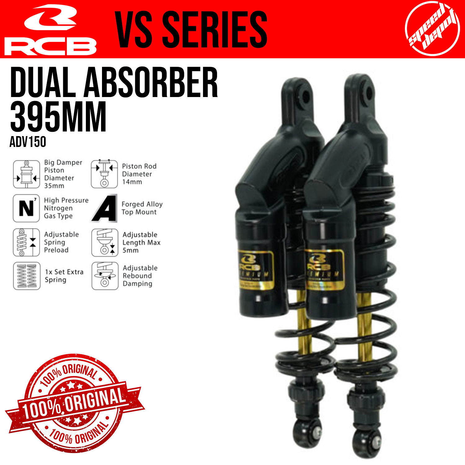 RCB Dual Absorber VS Series for ADV150 395mm | Original | Speed