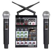 RIWORAL MA4 4-Channel Audio Mixer System with Wireless Microphone