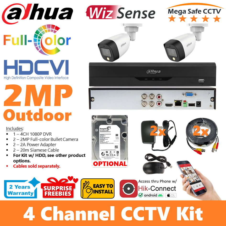 Dahua 8CH 5MP 8Cameras Full Color HDCVI Audio Built In Mic Bullet Camera  Outdoor WizSense 8CH DIY CCTV Package Complete Kit Mega 8/8CRA5 PA (with