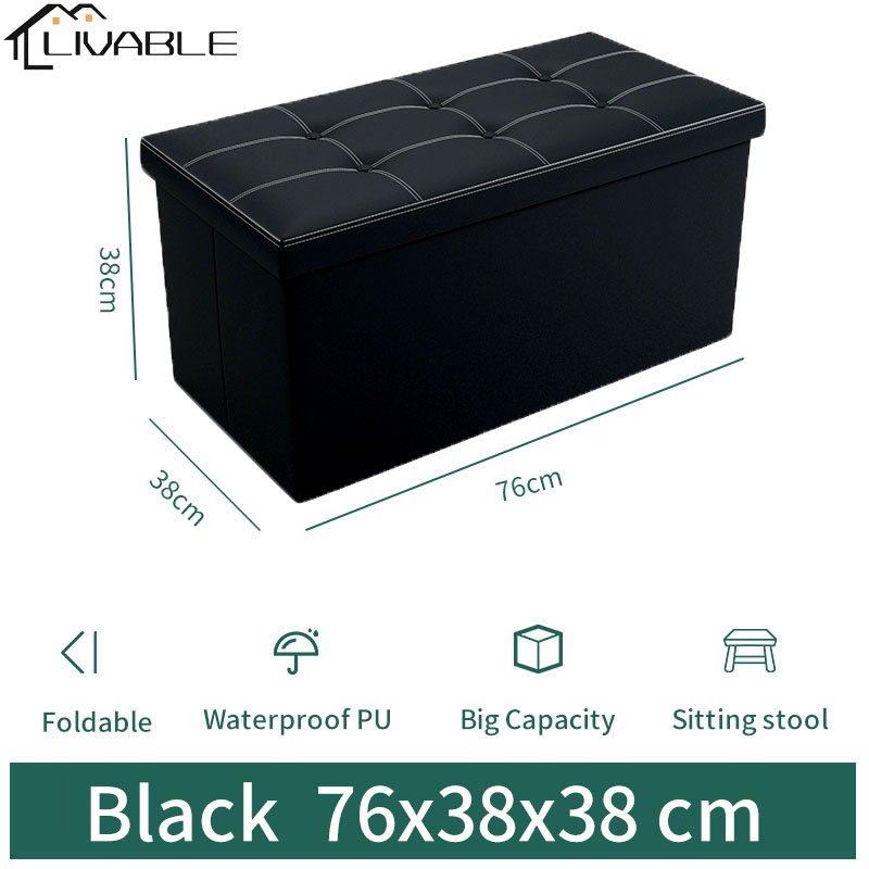 LIVABLE Ottoman Storage Stool Waterproof Leather Sofa Storage Box Large Sofa Chair Bench Seat Folding Storage Foot Stool - Image 4