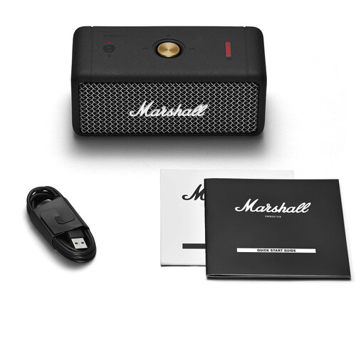 Marshall Emberton Portable Bluetooth 5.0 Speaker Waterproof IPX7 Wireless  20Hrs Playback Time with Iconic Amp-Style Design (Black and Black Brass)