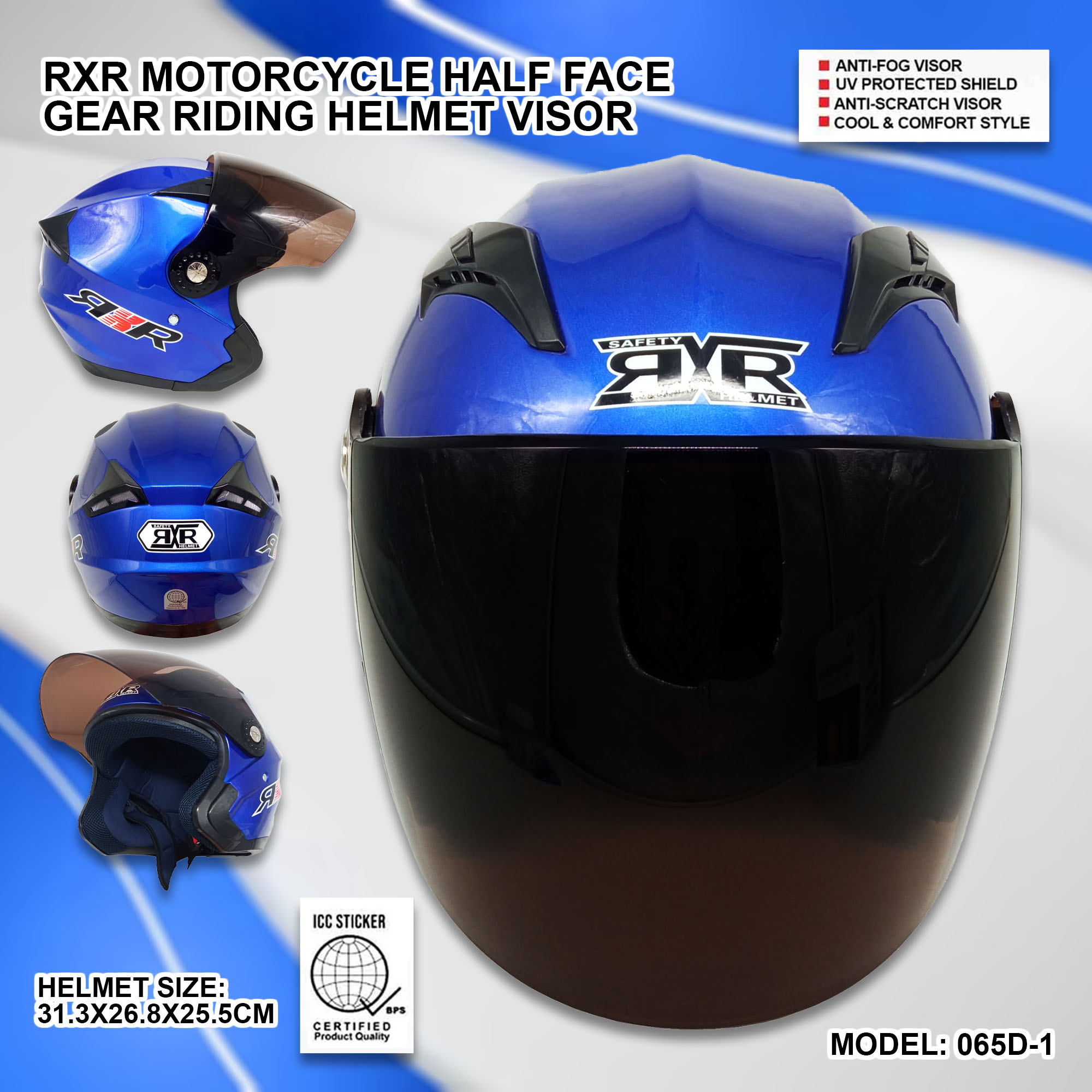 RXR Motorcycle Half Face Gear Riding Helmet Visor w/ ICC (BPS