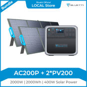 BLUETTIPOWER Solar Generator AC200P with 2PCS 200W Solar Panel