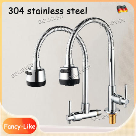 360° Rotate Stainless Kitchen Faucet with Flexible Cold Tap