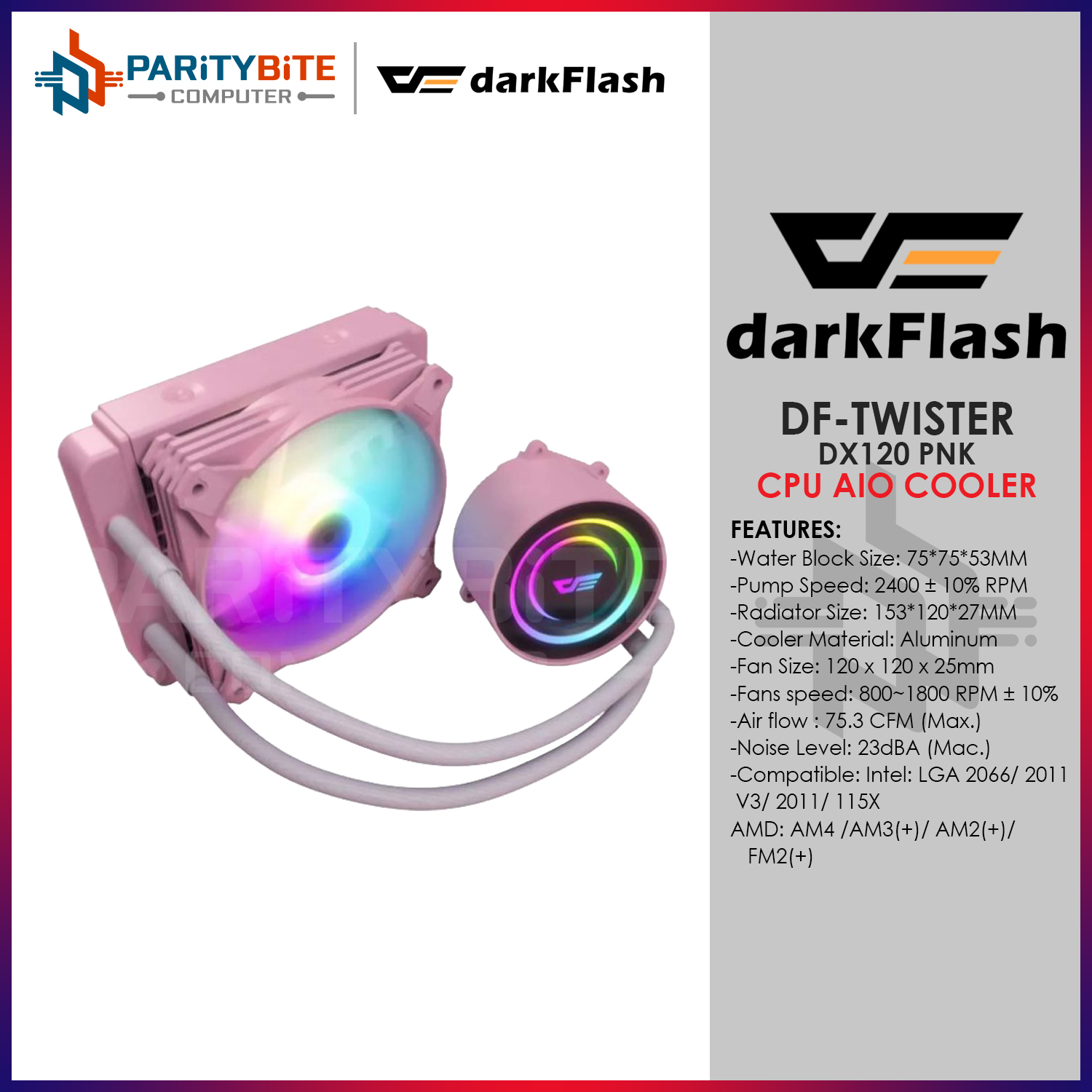 darkFlash Twister DX-120 Pink AIO 120mm LIQUID CPU Cooler