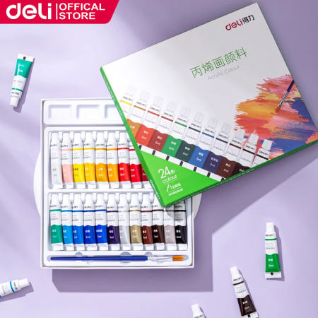 Deli 12/24 Color Acrylic Paint Set for Artists