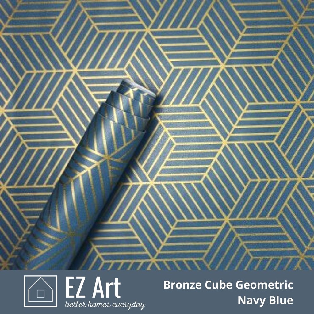 flash sales Wallpaper self adhesive 10m x 45cm 2D embossed bronze cube-  navy blue geometric minimalist EZ Art | Lazada PH