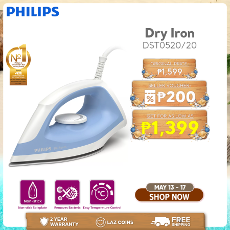 PHILIPS Dry Iron - Lightweight and Non Stick Soleplate