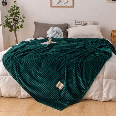 Soft Blanket Plush Flannel Blanket Queen size Stripe Coral Fleece Solid Color Kumot Soft Blanket double size (5)