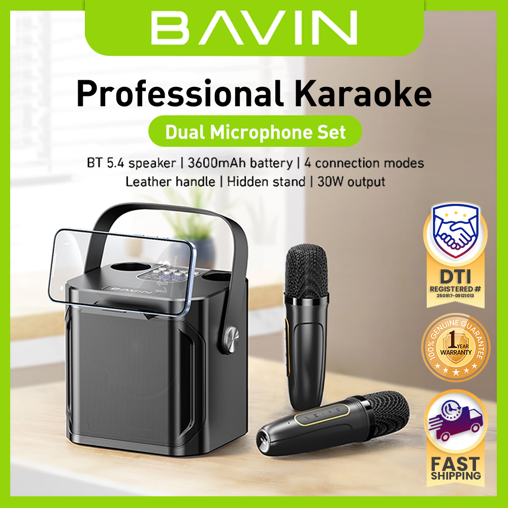 BAVIN BM20 Professional Karaoke Bluetooth Portable Speaker Dual Microphone w/ Phone Stand