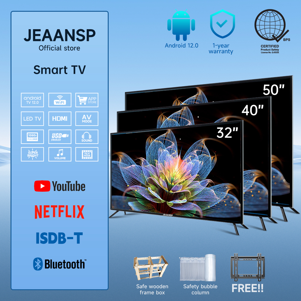 Jeaansp Led 32/40/43/46/50 inch Android 12 TV thick Wooden frame packaging with WiFi/Netflix/YouTube/