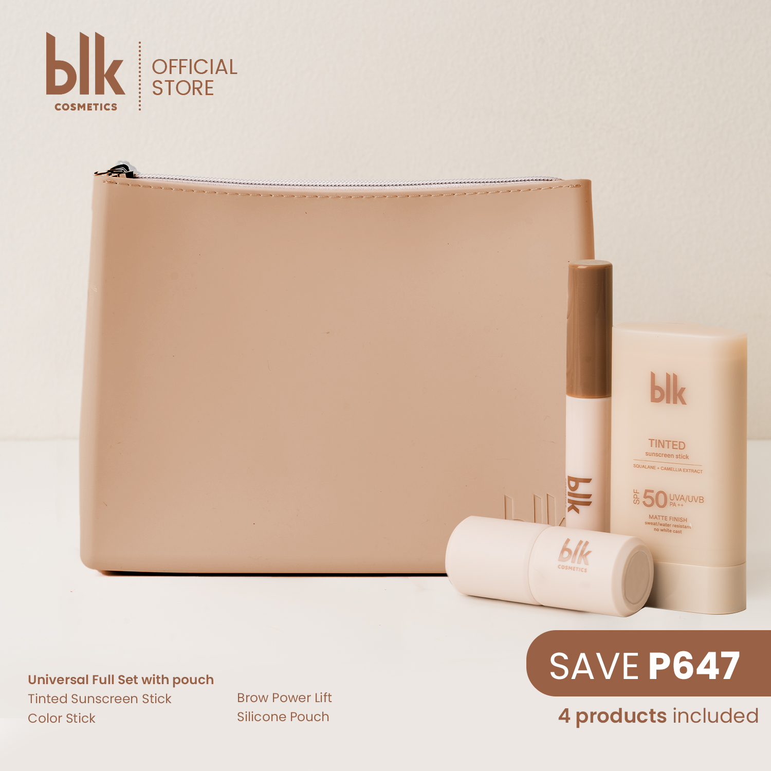 Discount on Blk Cosmetics  shoes - SKU: Blk Cosmetics Universal Full Set  (Tinted Sunscreen Stick, Color Stick & Brow Power Lift)