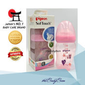 Pigeon SofTouch Pink Decorated Wide Neck Bottle, 160ml/5oz Solo Pack