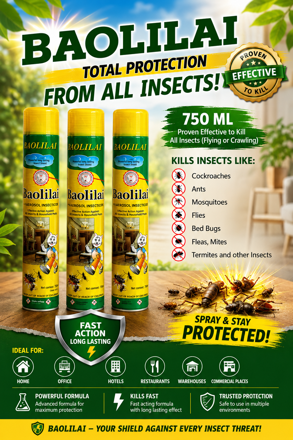 Aerosol Insecticide Spray Mosquito Spray Mosquito Killer Insect Killer 750ml - Image 4