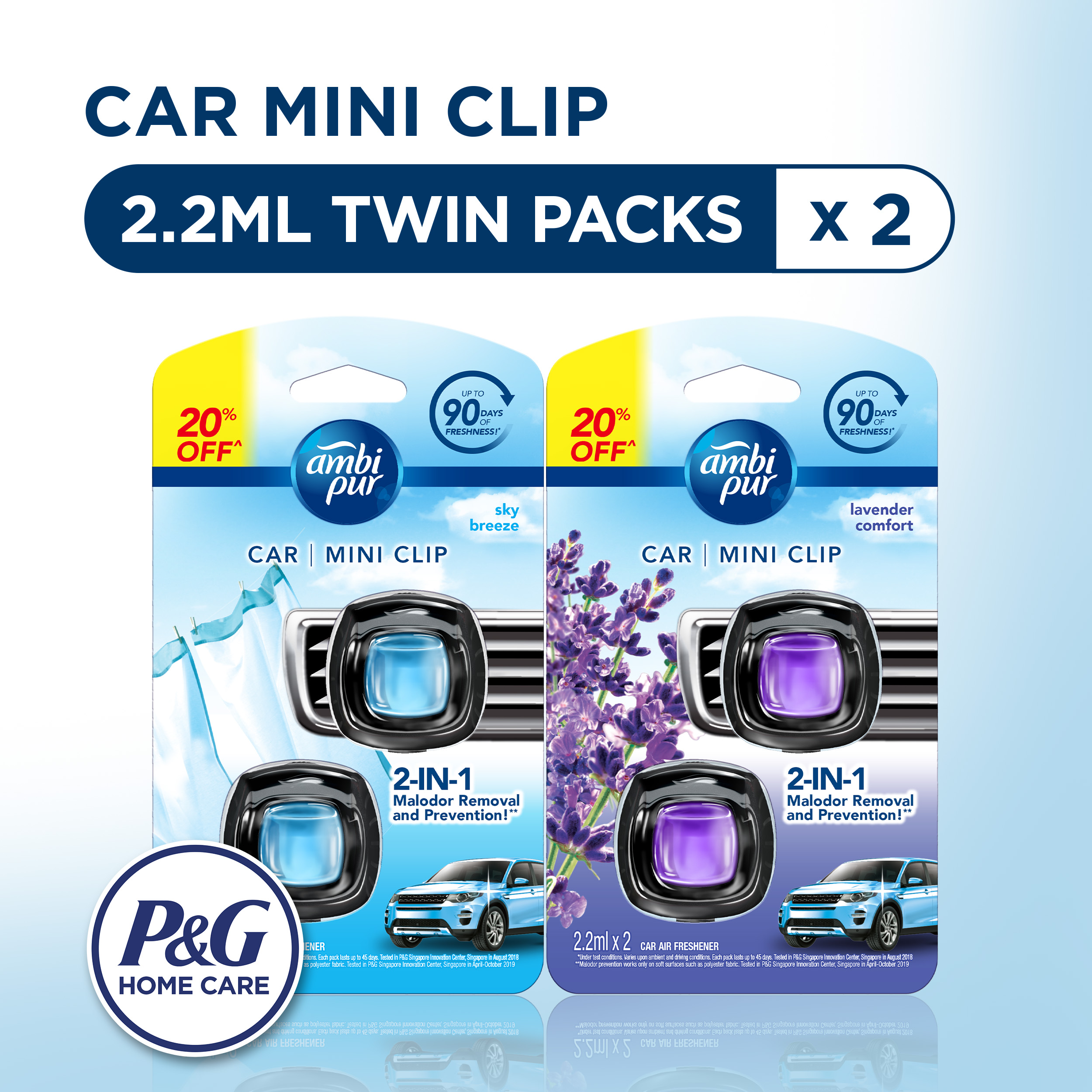 Ambipur car freshener clip 2X2 ml. Morning dew. - Tarraco Import Export