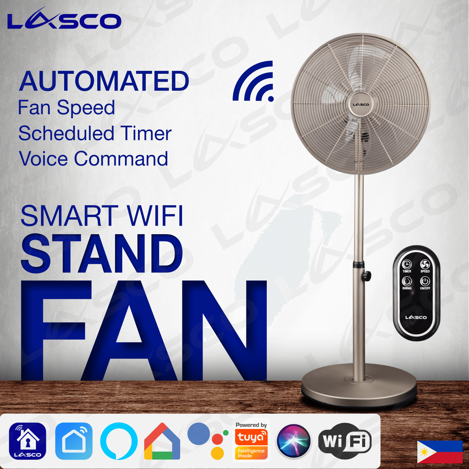 LASCO WiFi Smart Electric Fan 16 inches, with Remote Control, Smart Timer Scheduling, 220V, Compatible with Google Home Assistant, Amazon Echo Alexa and Siri Shortcut