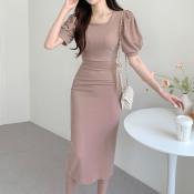 Melody Square Neck Puff Sleeve Dress by A3246 Fashion