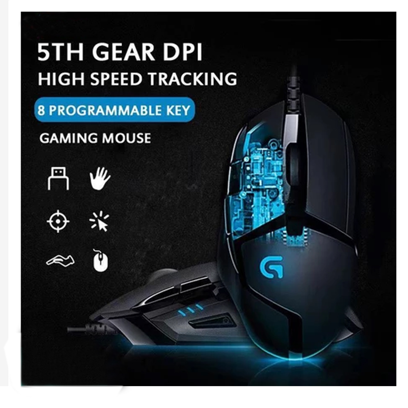 Logitech G402 Hyperion Fury Wired Gaming Mouse Buttons, 4000