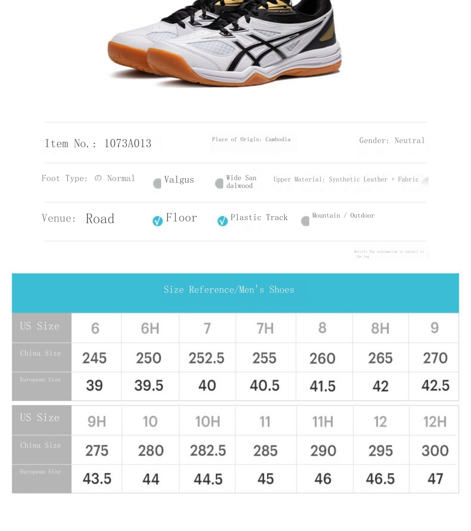 Asics volleyball outlet shoes size chart