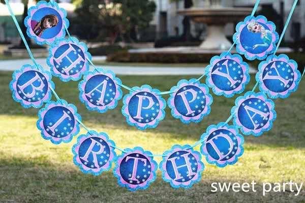 Frozen Happy Birthday Letters Party Pull Flag Banner Birthday