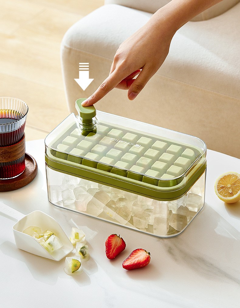 Pressing Ice Lattice Mold, Ice Cube Tray with Lid and Bin, Ice Trays f