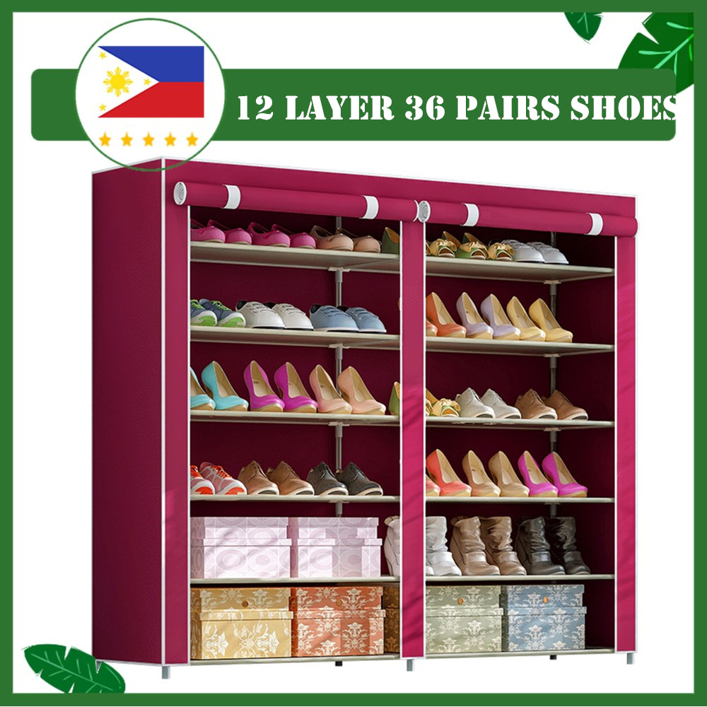 GO HOOKED 6 Layer Multipurpose Portable Folding Shoes Rack/Shoes Shelf/Shoes  Cabinet with Wardrobe Cover, Easy Installation Stand for Shoes (Pack of 1)  (Maroon) (Metal & Non-Woven Fabric). Metal Shoe Stand - Price