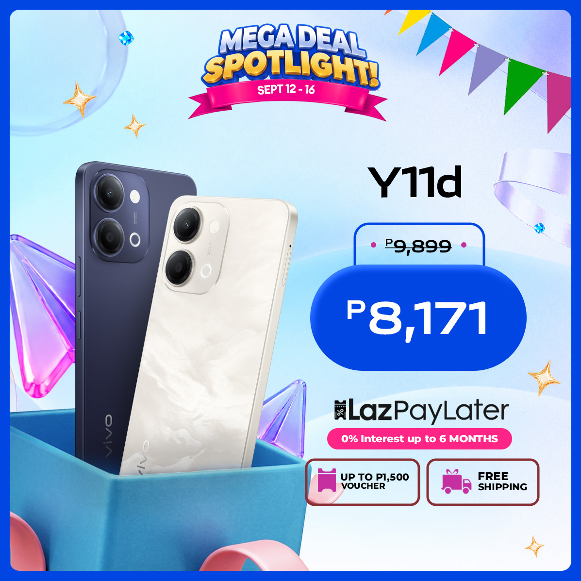 vivo Y11d / 6500 mAh BlueVolt Battery & 44W FlashCharge (5-Year Battery Health) / IP65 Dust and Water Resistance / Up to 120 Hz Refresh Rate Eye Protection Screen / 1200 Nits High-Brightness Display / 50 MP HD Main Camera / 200% Volume Dual Stereo Speaker