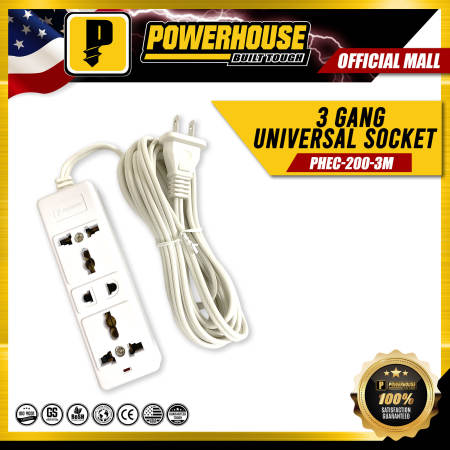 Powerhouse Electric Extension Cord with 3 Gang Universal Socket
