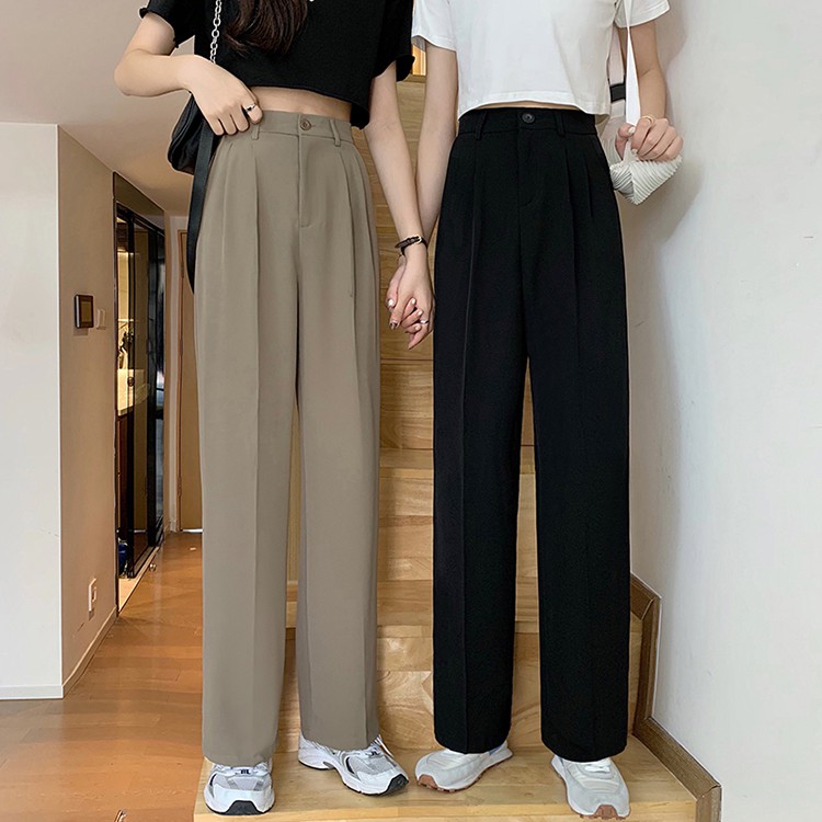 New Casual Women's High Waist Solid Color Suit Pants