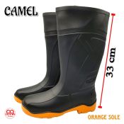 Camel Men's Non-slip Black Rainboots with Orange Sole