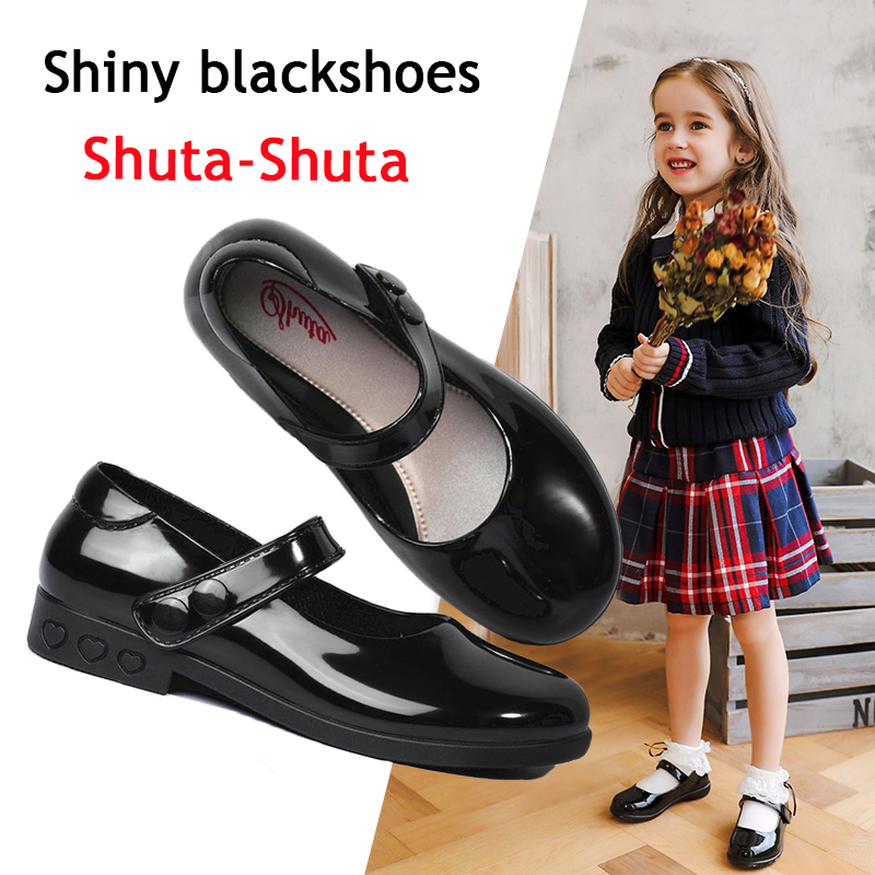 Fashion Shoes #642 Blackshoes School Shoes For Kids Girls Shoes Heels Glossy Antiskid Wettable