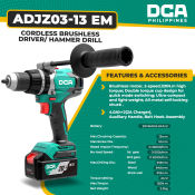 DCA Cordless Brushless Driver/Hammer Drill 20V 850W