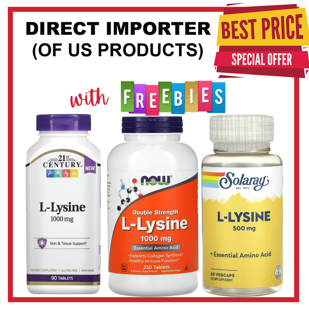 NOW Foods, L-Lysine Double Strength 500 mg & 1000mg / Solaray, L-Lysine, 500 mg, 60 & 100 VegCaps / 21st Century, L-Lysine, 600mg / 1000 mg, 90 Tablets Presyo 310 Piso*Libreng Shipping