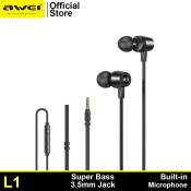 Awei L1 Super Bass Earphone with Mic for Smartphones