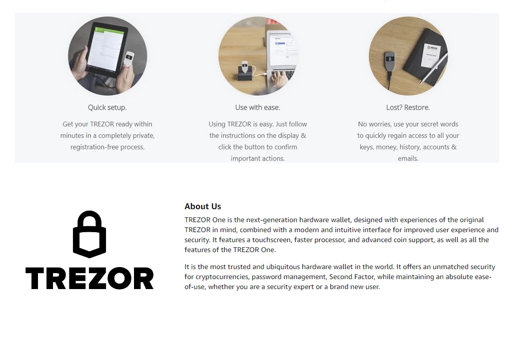 Trezor One - Crypto Hardware Wallet **with Local PH Distributor Warranty** - The Most Trusted Cold Storage for Bitcoin, Ethereum, ERC20 and Many More (Black)