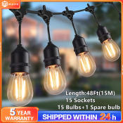 "Outdoor String Lights with Shatterproof Bulbs, 144Ft Length"